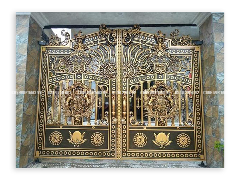 Cổng nhôm đúc cổ điển họa tiết rồng phượng