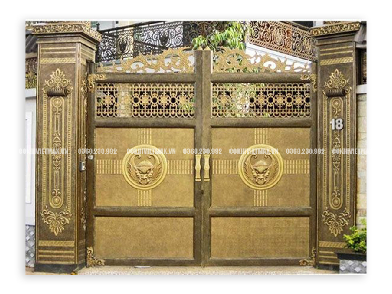 Cổng nhôm đúc phong thủy họa tiết đồng tiền