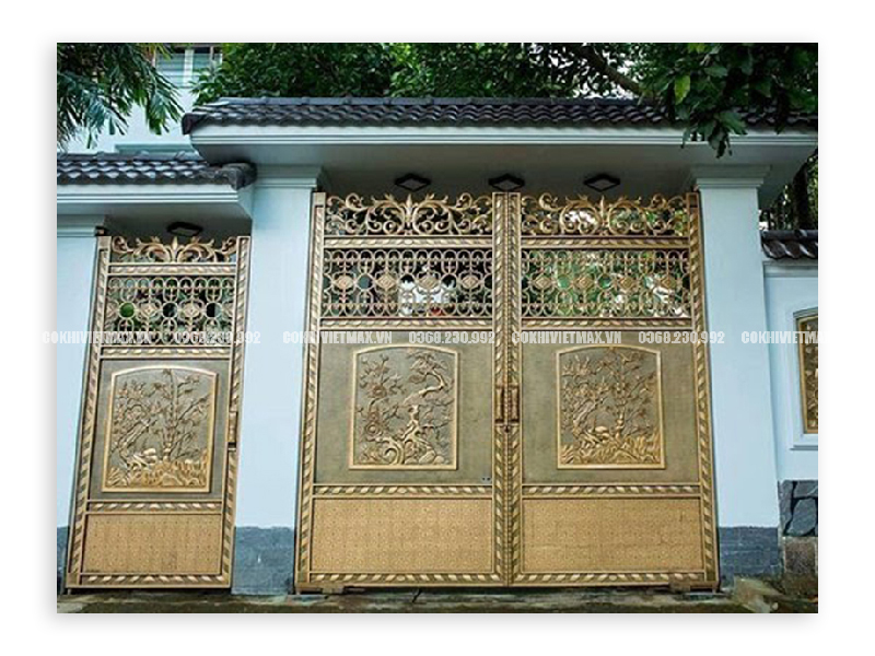 Cổng nhôm đúc phong thủy họa tiết đồng tiền