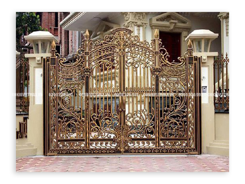 Cổng nhôm đúc phong thủy họa tiết đồng tiền